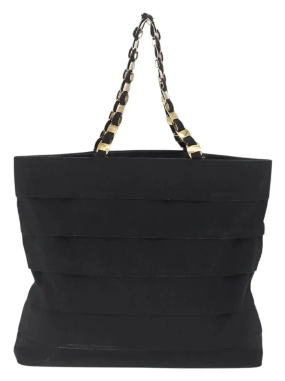 Salvatore Ferragamo Vala Tote Bag Canvas Black Gold Auth 162149